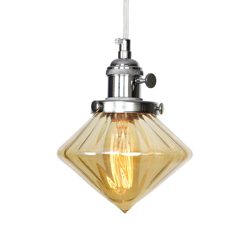 1 Light Indoor Hanging Light Industrial Height Adjustable Black/Bronze/Brass Pendant Lighting with Diamond Amber/Clear Glass Shade Clearhalo 'Art Deco Pendants' 'Black' 'Cast Iron' 'Ceiling Lights' 'Ceramic' 'Crystal' 'Industrial Pendants' 'Industrial' 'Metal' 'Middle Century Pendants' 'Pendant Lights' 'Pendants' 'Rustic Pendants' 'Tiffany' Lighting' 274145