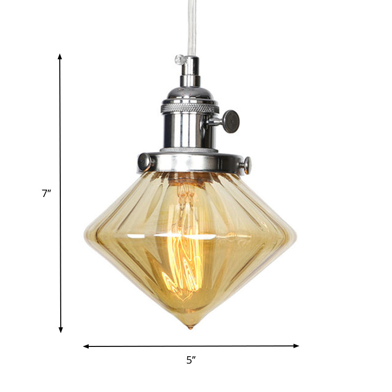 1 Light Indoor Hanging Light Industrial Height Adjustable Black/Bronze/Brass Pendant Lighting with Diamond Amber/Clear Glass Shade Clearhalo 'Art Deco Pendants' 'Black' 'Cast Iron' 'Ceiling Lights' 'Ceramic' 'Crystal' 'Industrial Pendants' 'Industrial' 'Metal' 'Middle Century Pendants' 'Pendant Lights' 'Pendants' 'Rustic Pendants' 'Tiffany' Lighting' 274146