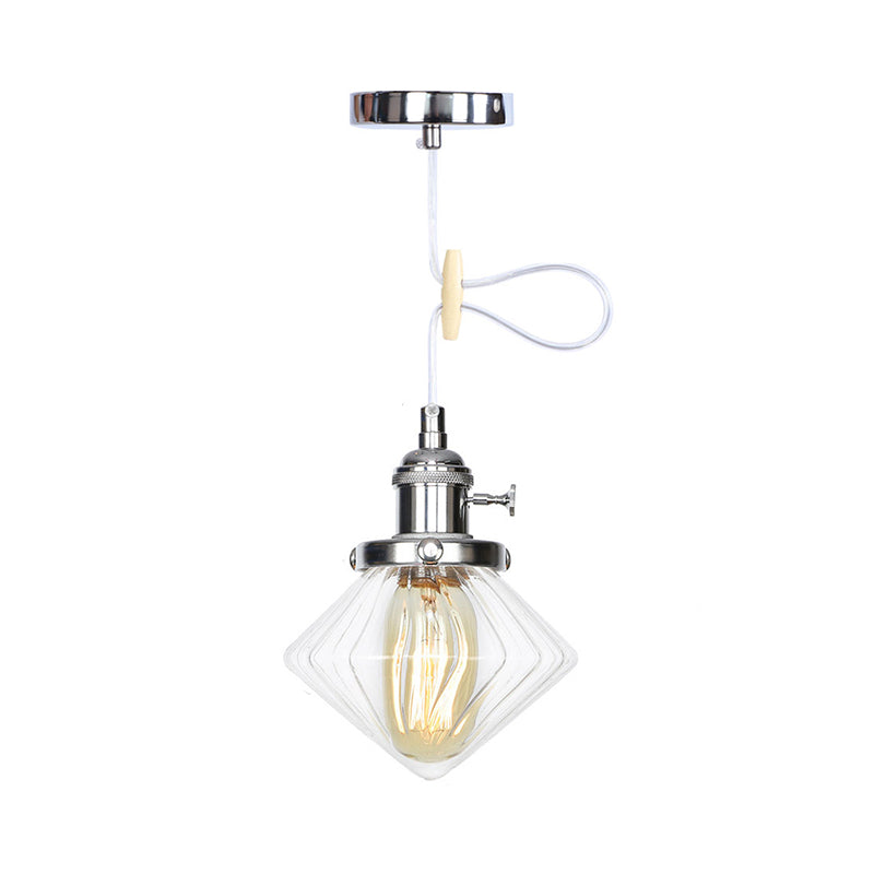 1 Light Indoor Hanging Light Industrial Height Adjustable Black/Bronze/Brass Pendant Lighting with Diamond Amber/Clear Glass Shade Clearhalo 'Art Deco Pendants' 'Black' 'Cast Iron' 'Ceiling Lights' 'Ceramic' 'Crystal' 'Industrial Pendants' 'Industrial' 'Metal' 'Middle Century Pendants' 'Pendant Lights' 'Pendants' 'Rustic Pendants' 'Tiffany' Lighting' 274149