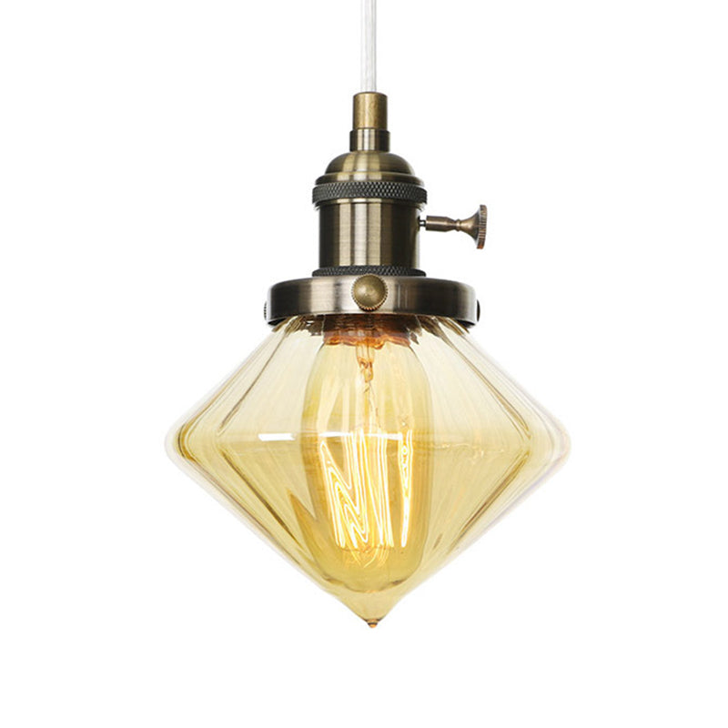 1 Light Indoor Hanging Light Industrial Height Adjustable Black/Bronze/Brass Pendant Lighting with Diamond Amber/Clear Glass Shade Clearhalo 'Art Deco Pendants' 'Black' 'Cast Iron' 'Ceiling Lights' 'Ceramic' 'Crystal' 'Industrial Pendants' 'Industrial' 'Metal' 'Middle Century Pendants' 'Pendant Lights' 'Pendants' 'Rustic Pendants' 'Tiffany' Lighting' 274153