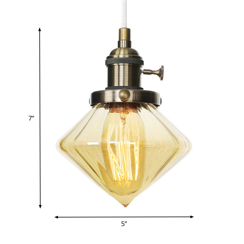 1 Light Indoor Hanging Light Industrial Height Adjustable Black/Bronze/Brass Pendant Lighting with Diamond Amber/Clear Glass Shade Clearhalo 'Art Deco Pendants' 'Black' 'Cast Iron' 'Ceiling Lights' 'Ceramic' 'Crystal' 'Industrial Pendants' 'Industrial' 'Metal' 'Middle Century Pendants' 'Pendant Lights' 'Pendants' 'Rustic Pendants' 'Tiffany' Lighting' 274154