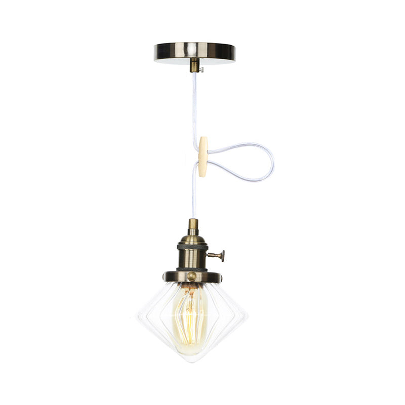 1 Light Indoor Hanging Light Industrial Height Adjustable Black/Bronze/Brass Pendant Lighting with Diamond Amber/Clear Glass Shade Clearhalo 'Art Deco Pendants' 'Black' 'Cast Iron' 'Ceiling Lights' 'Ceramic' 'Crystal' 'Industrial Pendants' 'Industrial' 'Metal' 'Middle Century Pendants' 'Pendant Lights' 'Pendants' 'Rustic Pendants' 'Tiffany' Lighting' 274157