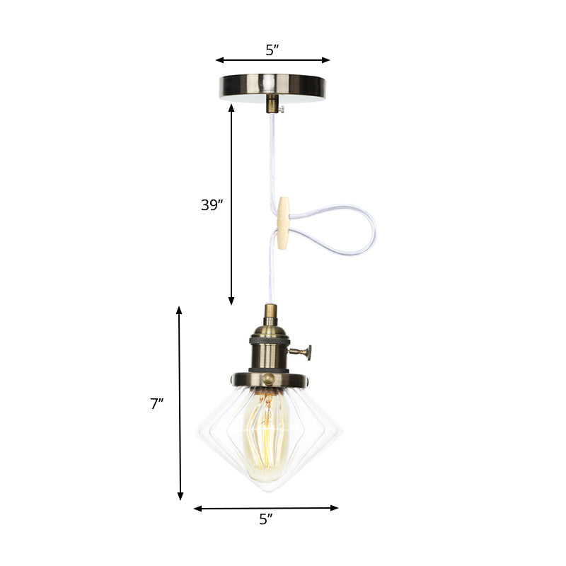 1 Light Indoor Hanging Light Industrial Height Adjustable Black/Bronze/Brass Pendant Lighting with Diamond Amber/Clear Glass Shade Clearhalo 'Art Deco Pendants' 'Black' 'Cast Iron' 'Ceiling Lights' 'Ceramic' 'Crystal' 'Industrial Pendants' 'Industrial' 'Metal' 'Middle Century Pendants' 'Pendant Lights' 'Pendants' 'Rustic Pendants' 'Tiffany' Lighting' 274158