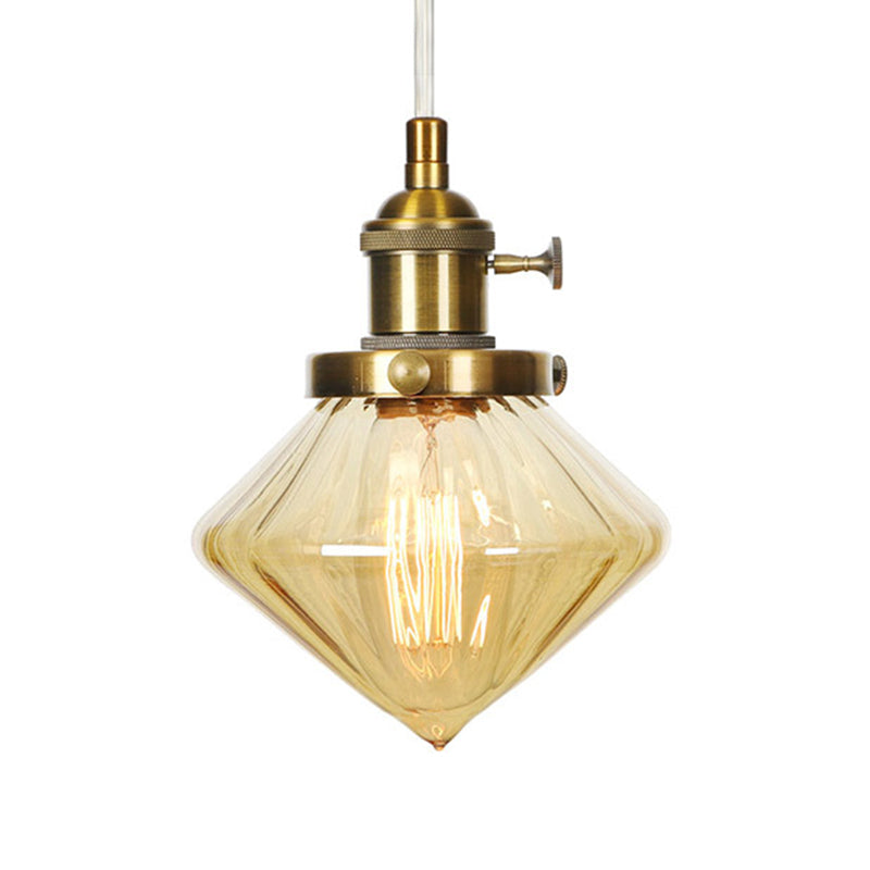 1 Light Indoor Hanging Light Industrial Height Adjustable Black/Bronze/Brass Pendant Lighting with Diamond Amber/Clear Glass Shade Clearhalo 'Art Deco Pendants' 'Black' 'Cast Iron' 'Ceiling Lights' 'Ceramic' 'Crystal' 'Industrial Pendants' 'Industrial' 'Metal' 'Middle Century Pendants' 'Pendant Lights' 'Pendants' 'Rustic Pendants' 'Tiffany' Lighting' 274161
