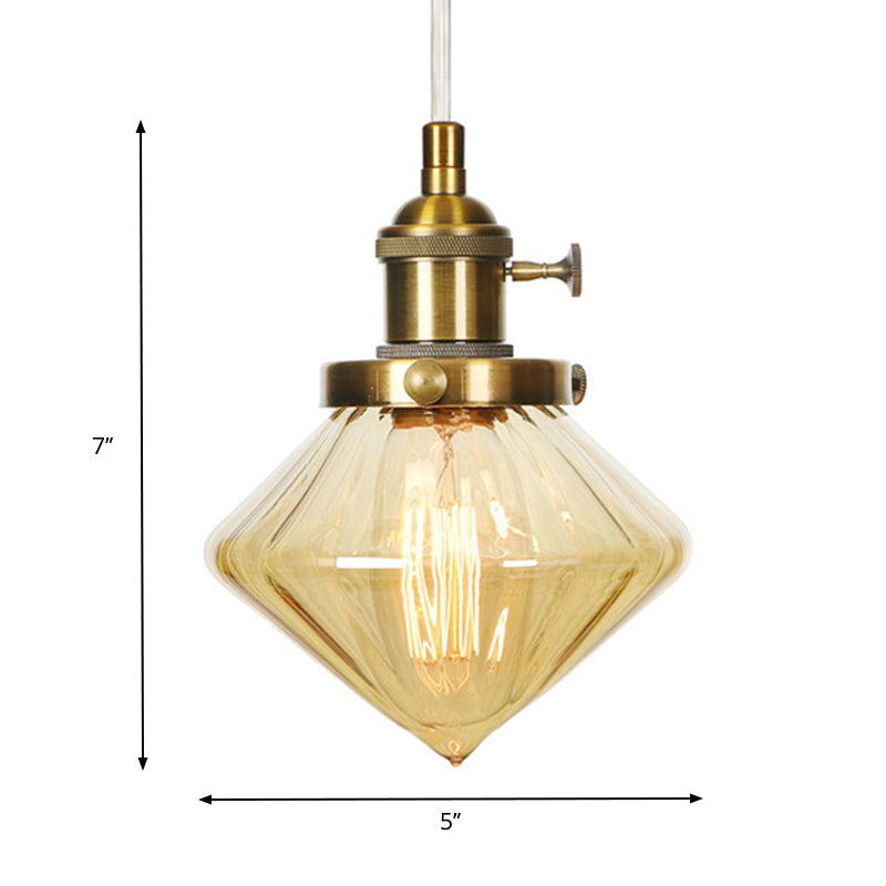 1 Light Indoor Hanging Light Industrial Height Adjustable Black/Bronze/Brass Pendant Lighting with Diamond Amber/Clear Glass Shade Clearhalo 'Art Deco Pendants' 'Black' 'Cast Iron' 'Ceiling Lights' 'Ceramic' 'Crystal' 'Industrial Pendants' 'Industrial' 'Metal' 'Middle Century Pendants' 'Pendant Lights' 'Pendants' 'Rustic Pendants' 'Tiffany' Lighting' 274162