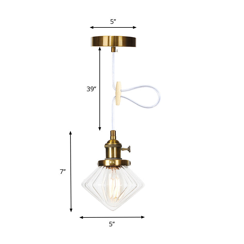 1 Light Indoor Hanging Light Industrial Height Adjustable Black/Bronze/Brass Pendant Lighting with Diamond Amber/Clear Glass Shade Clearhalo 'Art Deco Pendants' 'Black' 'Cast Iron' 'Ceiling Lights' 'Ceramic' 'Crystal' 'Industrial Pendants' 'Industrial' 'Metal' 'Middle Century Pendants' 'Pendant Lights' 'Pendants' 'Rustic Pendants' 'Tiffany' Lighting' 274166