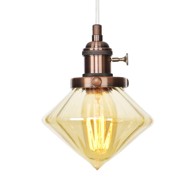 1 Light Indoor Hanging Light Industrial Height Adjustable Black/Bronze/Brass Pendant Lighting with Diamond Amber/Clear Glass Shade Clearhalo 'Art Deco Pendants' 'Black' 'Cast Iron' 'Ceiling Lights' 'Ceramic' 'Crystal' 'Industrial Pendants' 'Industrial' 'Metal' 'Middle Century Pendants' 'Pendant Lights' 'Pendants' 'Rustic Pendants' 'Tiffany' Lighting' 274169