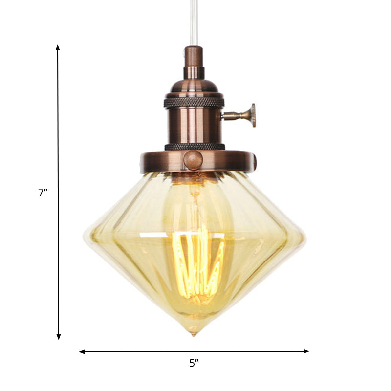 1 Light Indoor Hanging Light Industrial Height Adjustable Black/Bronze/Brass Pendant Lighting with Diamond Amber/Clear Glass Shade Clearhalo 'Art Deco Pendants' 'Black' 'Cast Iron' 'Ceiling Lights' 'Ceramic' 'Crystal' 'Industrial Pendants' 'Industrial' 'Metal' 'Middle Century Pendants' 'Pendant Lights' 'Pendants' 'Rustic Pendants' 'Tiffany' Lighting' 274170