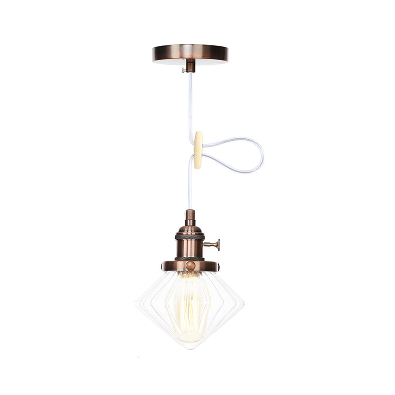 1 Light Indoor Hanging Light Industrial Height Adjustable Black/Bronze/Brass Pendant Lighting with Diamond Amber/Clear Glass Shade Clearhalo 'Art Deco Pendants' 'Black' 'Cast Iron' 'Ceiling Lights' 'Ceramic' 'Crystal' 'Industrial Pendants' 'Industrial' 'Metal' 'Middle Century Pendants' 'Pendant Lights' 'Pendants' 'Rustic Pendants' 'Tiffany' Lighting' 274173