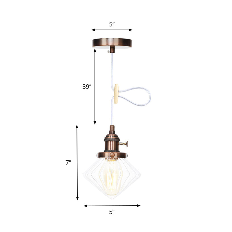 1 Light Indoor Hanging Light Industrial Height Adjustable Black/Bronze/Brass Pendant Lighting with Diamond Amber/Clear Glass Shade Clearhalo 'Art Deco Pendants' 'Black' 'Cast Iron' 'Ceiling Lights' 'Ceramic' 'Crystal' 'Industrial Pendants' 'Industrial' 'Metal' 'Middle Century Pendants' 'Pendant Lights' 'Pendants' 'Rustic Pendants' 'Tiffany' Lighting' 274174