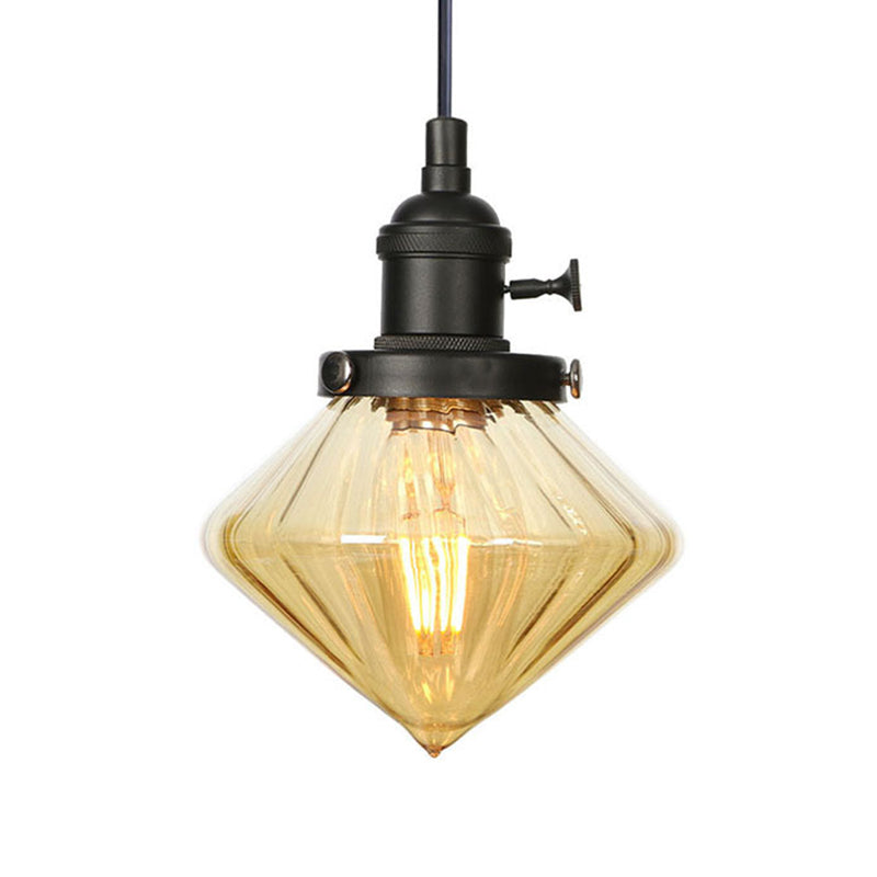 1 Light Indoor Hanging Light Industrial Height Adjustable Black/Bronze/Brass Pendant Lighting with Diamond Amber/Clear Glass Shade Clearhalo 'Art Deco Pendants' 'Black' 'Cast Iron' 'Ceiling Lights' 'Ceramic' 'Crystal' 'Industrial Pendants' 'Industrial' 'Metal' 'Middle Century Pendants' 'Pendant Lights' 'Pendants' 'Rustic Pendants' 'Tiffany' Lighting' 274177