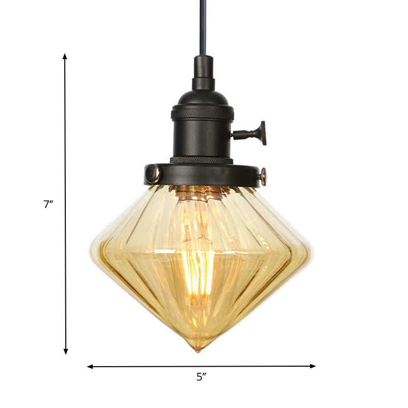 1 Light Indoor Hanging Light Industrial Height Adjustable Black/Bronze/Brass Pendant Lighting with Diamond Amber/Clear Glass Shade Clearhalo 'Art Deco Pendants' 'Black' 'Cast Iron' 'Ceiling Lights' 'Ceramic' 'Crystal' 'Industrial Pendants' 'Industrial' 'Metal' 'Middle Century Pendants' 'Pendant Lights' 'Pendants' 'Rustic Pendants' 'Tiffany' Lighting' 274178
