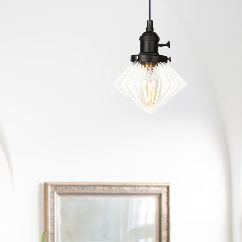 1 Light Indoor Hanging Light Industrial Height Adjustable Black/Bronze/Brass Pendant Lighting with Diamond Amber/Clear Glass Shade Clearhalo 'Art Deco Pendants' 'Black' 'Cast Iron' 'Ceiling Lights' 'Ceramic' 'Crystal' 'Industrial Pendants' 'Industrial' 'Metal' 'Middle Century Pendants' 'Pendant Lights' 'Pendants' 'Rustic Pendants' 'Tiffany' Lighting' 274180