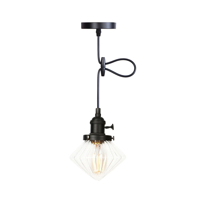 1 Light Indoor Hanging Light Industrial Height Adjustable Black/Bronze/Brass Pendant Lighting with Diamond Amber/Clear Glass Shade Clearhalo 'Art Deco Pendants' 'Black' 'Cast Iron' 'Ceiling Lights' 'Ceramic' 'Crystal' 'Industrial Pendants' 'Industrial' 'Metal' 'Middle Century Pendants' 'Pendant Lights' 'Pendants' 'Rustic Pendants' 'Tiffany' Lighting' 274181