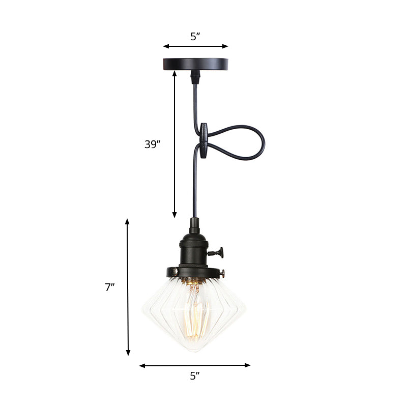 1 Light Indoor Hanging Light Industrial Height Adjustable Black/Bronze/Brass Pendant Lighting with Diamond Amber/Clear Glass Shade Clearhalo 'Art Deco Pendants' 'Black' 'Cast Iron' 'Ceiling Lights' 'Ceramic' 'Crystal' 'Industrial Pendants' 'Industrial' 'Metal' 'Middle Century Pendants' 'Pendant Lights' 'Pendants' 'Rustic Pendants' 'Tiffany' Lighting' 274182