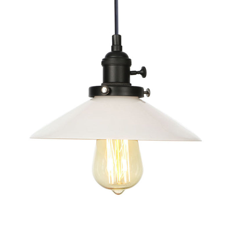Conic Restaurant Hanging Lighting White Glass 1 Head Vintage Style Height Adjustable Pendant Lamp in Black/Bronze/Brass Clearhalo 'Art Deco Pendants' 'Black' 'Cast Iron' 'Ceiling Lights' 'Ceramic' 'Crystal' 'Industrial Pendants' 'Industrial' 'Metal' 'Middle Century Pendants' 'Pendant Lights' 'Pendants' 'Rustic Pendants' 'Tiffany' Lighting' 274413