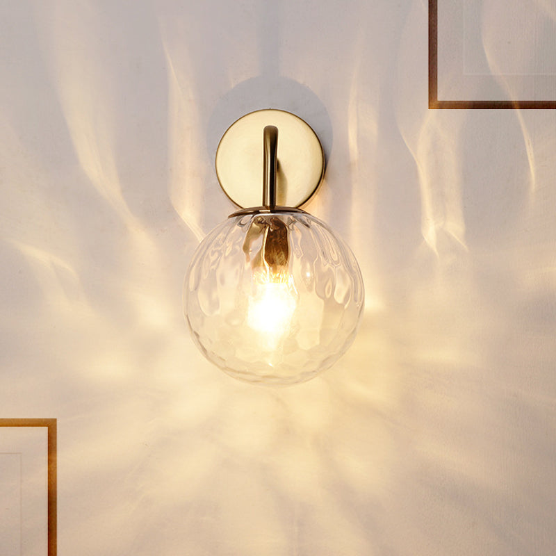 Rippled Glass Sphere Wall Lamp Minimalist 1 Light Gold Wall Sconce Lighting with Arm Gold Clearhalo 'Cast Iron' 'Glass' 'Industrial' 'Modern wall lights' 'Modern' 'Tiffany' 'Traditional wall lights' 'Wall Lamps & Sconces' 'Wall Lights' Lighting' 274552
