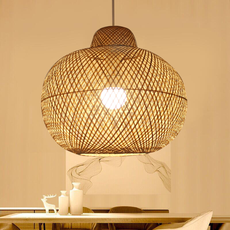 1 Bulb Handmade Pendant Lighting Modernist Bamboo Hanging Light Fixture in Wood Wood Clearhalo 'Ceiling Lights' 'Modern Pendants' 'Modern' 'Pendant Lights' 'Pendants' Lighting' 274980