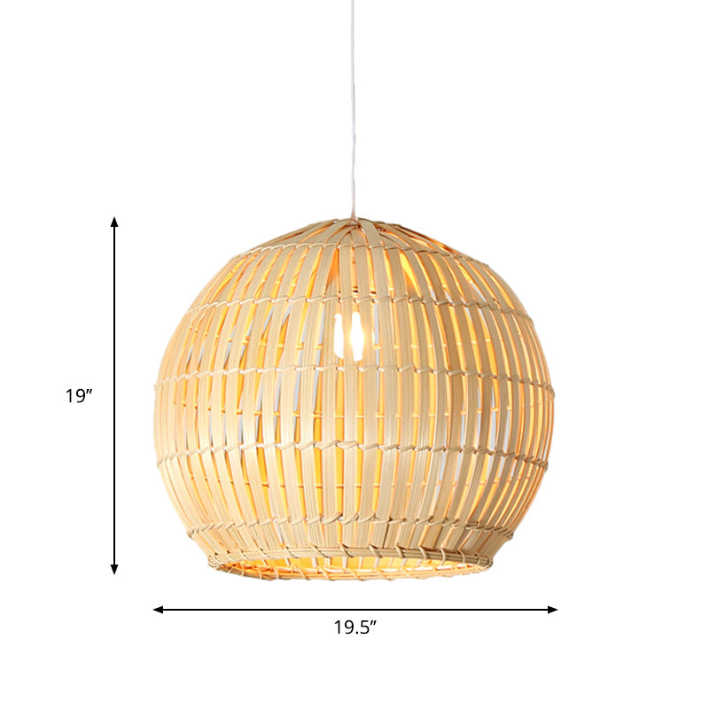 Sphere Pendant Lighting Tradition Bamboo 1 Bulb 12"/16"/19.5" Wide Wood Hanging Lamp Kit Clearhalo 'Ceiling Lights' 'Modern Pendants' 'Modern' 'Pendant Lights' 'Pendants' Lighting' 275071