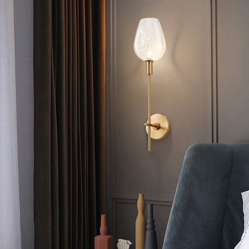 Modern 1 Bulb Wall Mount Lamp Brass Finish Pencil Armed Sconce Light with Clear Wine Glass Shade Clearhalo 'Cast Iron' 'Glass' 'Industrial' 'Modern wall lights' 'Modern' 'Tiffany' 'Traditional wall lights' 'Wall Lamps & Sconces' 'Wall Lights' Lighting' 275127