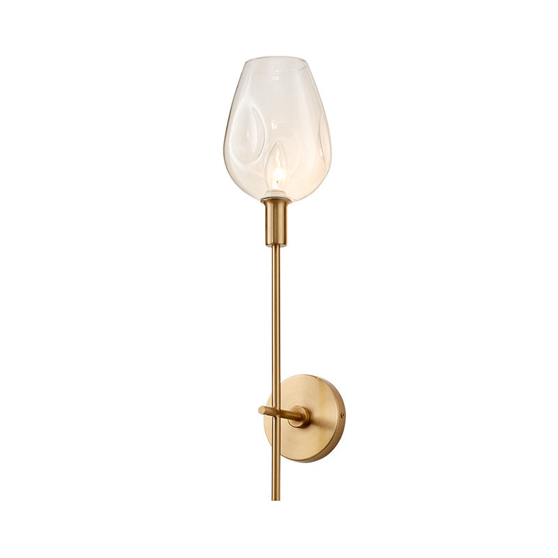 Modern 1 Bulb Wall Mount Lamp Brass Finish Pencil Armed Sconce Light with Clear Wine Glass Shade Clearhalo 'Cast Iron' 'Glass' 'Industrial' 'Modern wall lights' 'Modern' 'Tiffany' 'Traditional wall lights' 'Wall Lamps & Sconces' 'Wall Lights' Lighting' 275128