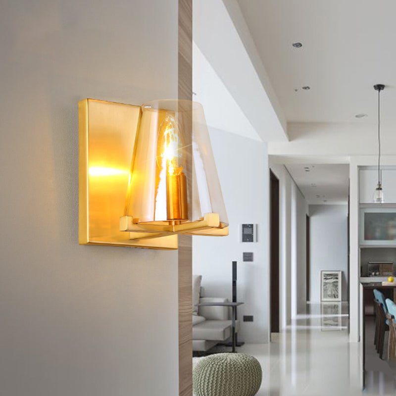 Modern Indoor Wall Sconce Conical Brass Glass Single Light Living Room Wall Mount Lamp Clearhalo 'Cast Iron' 'Glass' 'Industrial' 'Modern wall lights' 'Modern' 'Tiffany' 'Traditional wall lights' 'Wall Lamps & Sconces' 'Wall Lights' Lighting' 275150