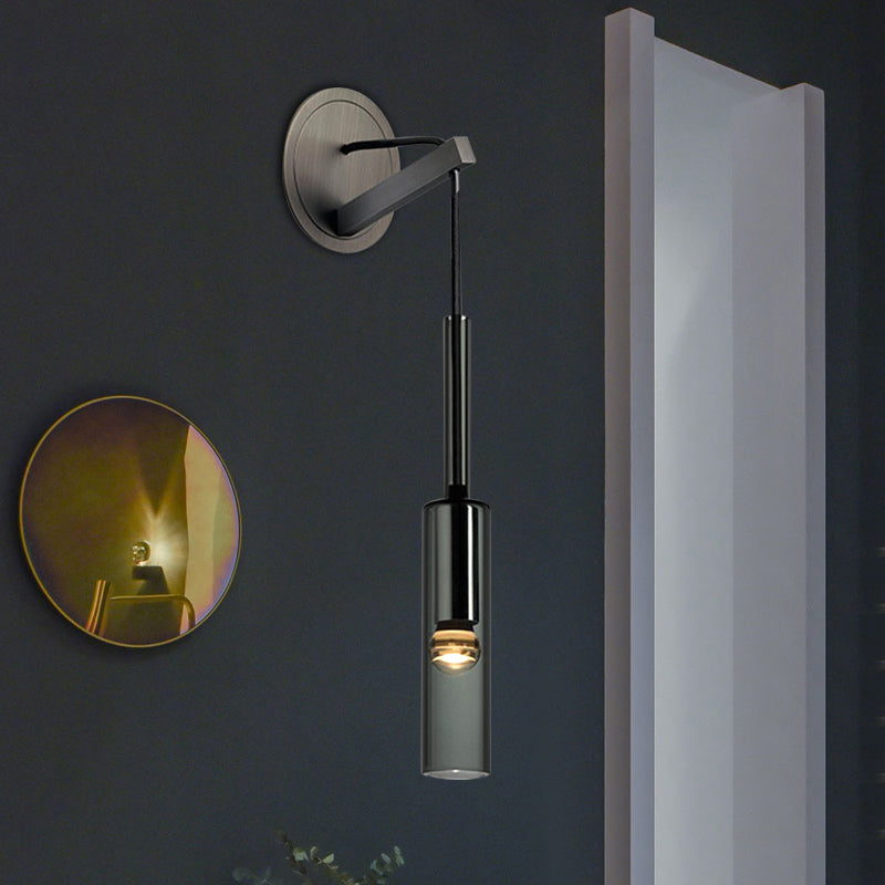 Tubular Wall Sconce Light Modern Style Black Glass 1-Light Wall Mounted Drop Lamp Clearhalo 'Cast Iron' 'Glass' 'Industrial' 'Modern wall lights' 'Modern' 'Tiffany' 'Traditional wall lights' 'Wall Lamps & Sconces' 'Wall Lights' Lighting' 275156