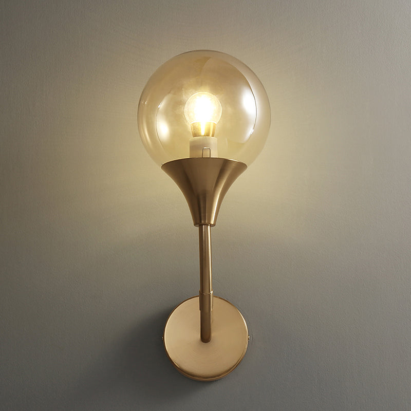 Amber Bare Ball Wall Sconce Retro Style Single Closed Glass Wall Mounted Light Fixture Clearhalo 'Cast Iron' 'Glass' 'Industrial' 'Modern wall lights' 'Modern' 'Tiffany' 'Traditional wall lights' 'Wall Lamps & Sconces' 'Wall Lights' Lighting' 275227