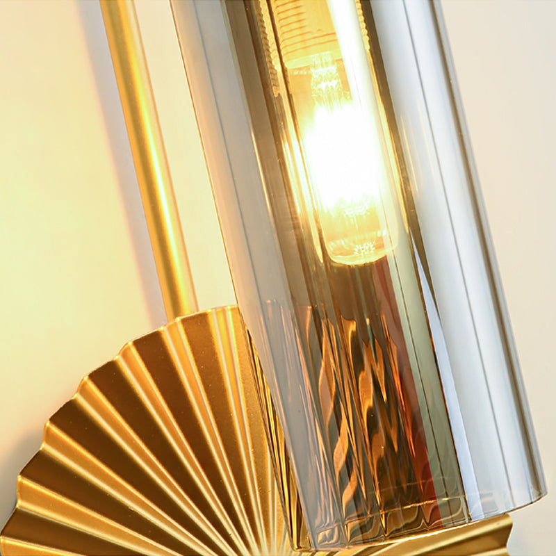 Retro Gooseneck Wall Lamp 1-Light Amber/Clear/Smoke Gray Glass Wall Light Sconce with Lotus Leaf Design Clearhalo 'Cast Iron' 'Glass' 'Industrial' 'Modern wall lights' 'Modern' 'Tiffany' 'Traditional wall lights' 'Wall Lamps & Sconces' 'Wall Lights' Lighting' 275295
