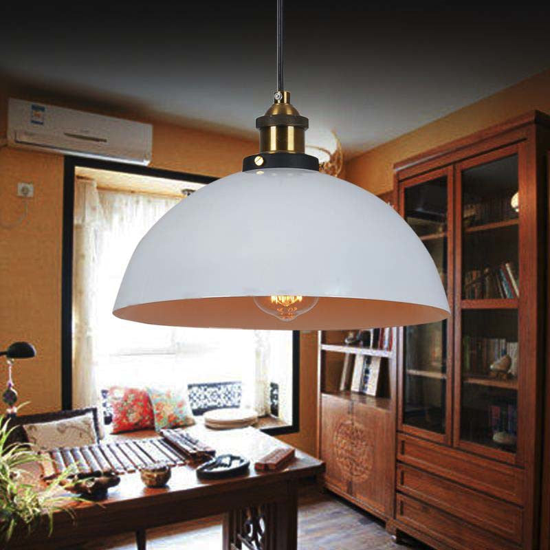 Black/White 1 Head Ceiling Light Antique Style Metallic Domed Pendant Lighting for Restaurant, 12"/16" Dia Clearhalo 'Art Deco Pendants' 'Black' 'Cast Iron' 'Ceiling Lights' 'Ceramic' 'Crystal' 'Industrial Pendants' 'Industrial' 'Metal' 'Middle Century Pendants' 'Pendant Lights' 'Pendants' 'Rustic Pendants' 'Tiffany' Lighting' 2753