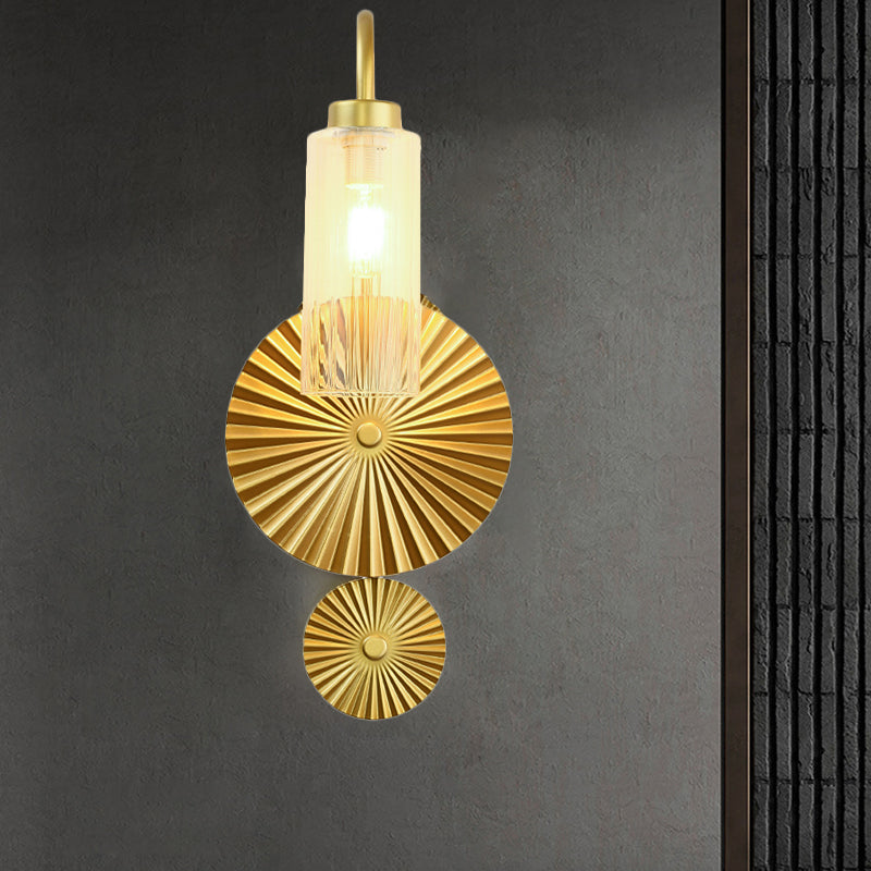 Retro Gooseneck Wall Lamp 1-Light Amber/Clear/Smoke Gray Glass Wall Light Sconce with Lotus Leaf Design Clearhalo 'Cast Iron' 'Glass' 'Industrial' 'Modern wall lights' 'Modern' 'Tiffany' 'Traditional wall lights' 'Wall Lamps & Sconces' 'Wall Lights' Lighting' 275304