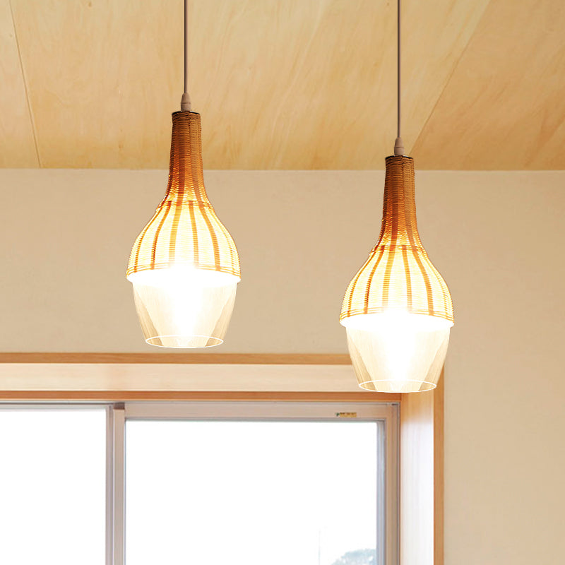 1 Bulb Dome/Jar Pendant Lighting Modernist Bamboo Hanging Light Fixture in Wood for Dining Room Wood A Clearhalo 'Ceiling Lights' 'Modern Pendants' 'Modern' 'Pendant Lights' 'Pendants' Lighting' 275309