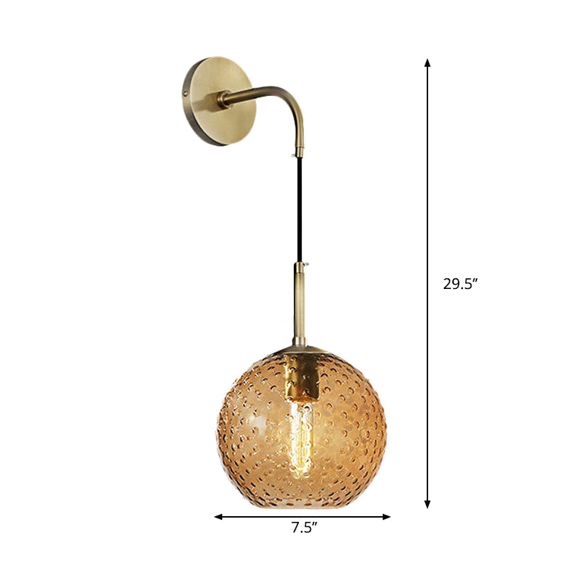 Pink/Yellow/Blue Glass Globe Wall Mounted Lamp Retro 1 Bulb Armed Sconce Light in Brass Finish Clearhalo 'Cast Iron' 'Glass' 'Industrial' 'Modern wall lights' 'Modern' 'Tiffany' 'Traditional wall lights' 'Wall Lamps & Sconces' 'Wall Lights' Lighting' 275409