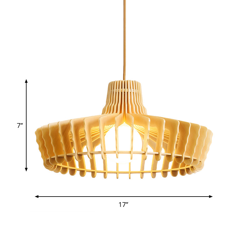 Beige Orb/Hat Hanging Lamp Contemporary 1 Head Wood Ceiling Pendant Light for Restaurant Clearhalo 'Ceiling Lights' 'Modern Pendants' 'Modern' 'Pendant Lights' 'Pendants' Lighting' 275666