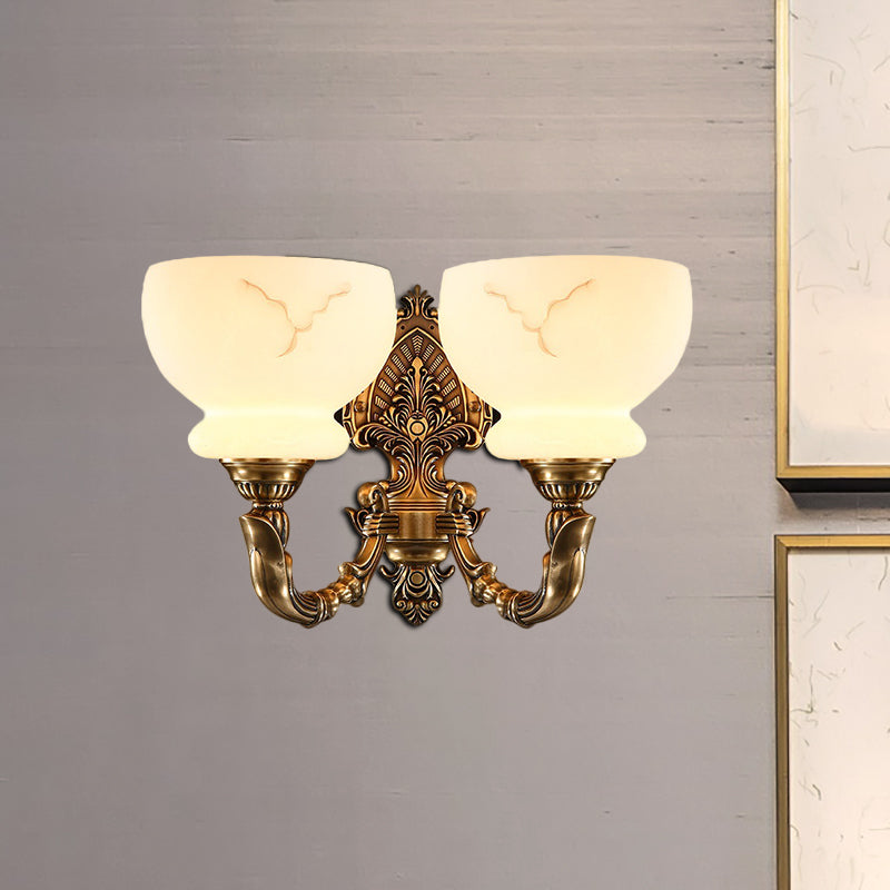 Colonial Style Bowl Shade Wall Mount Light 1/2-Light Frosted Glass Wall Lighting in Gold for Living Room Clearhalo 'Wall Lamps & Sconces' 'Wall Lights' Lighting' 276057