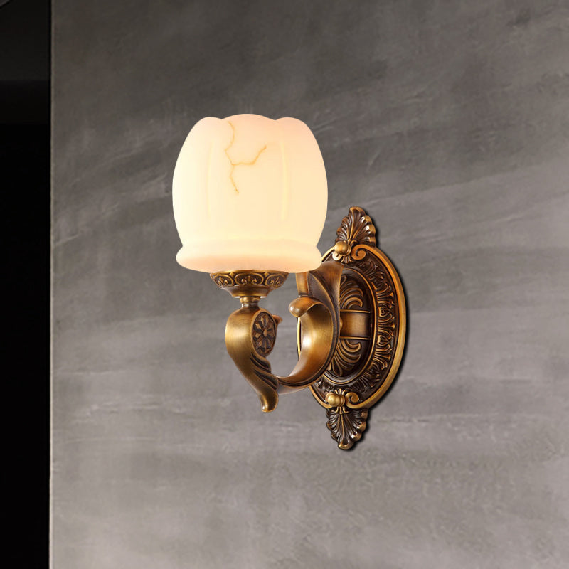 Globe White Glass Wall Mounted Light Traditional Style 1/2-Light Living Room Wall Lamp in Gold 1.0 Dark Wood Clearhalo 'Wall Lamps & Sconces' 'Wall Lights' Lighting' 276309