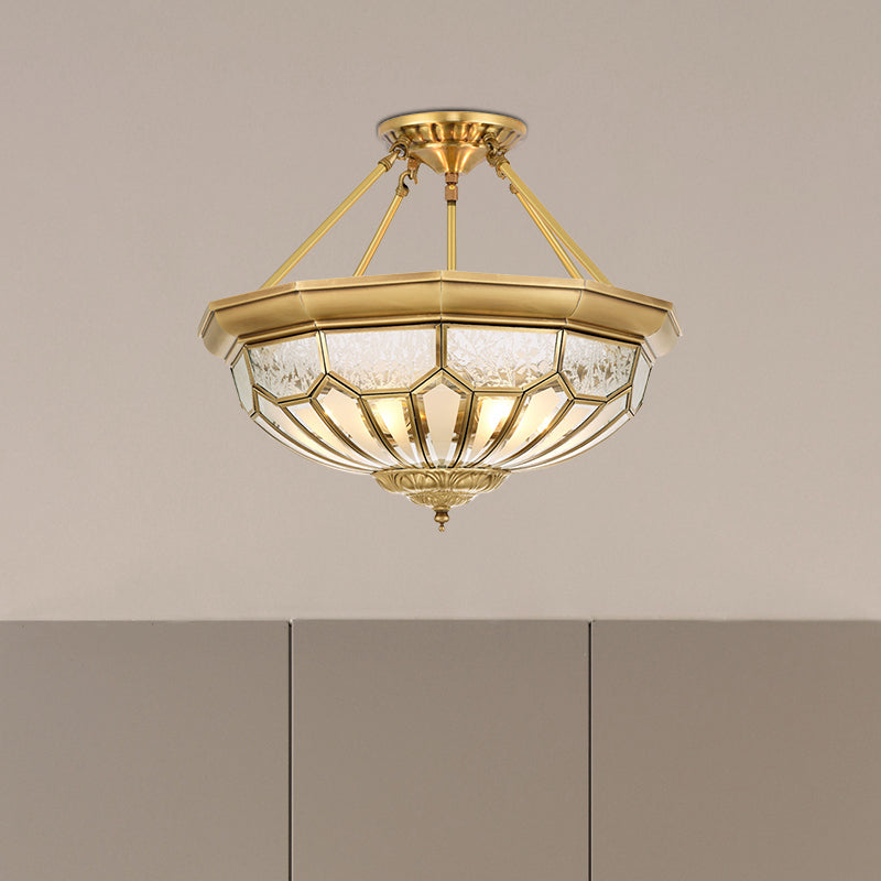 18"/19.5" Wide Bowl Bedroom Semi Flush Light Antique Frosted Glass 4/6 Lights Gold Semi Mount Lighting Clearhalo 'Ceiling Lights' 'Close To Ceiling Lights' 'Close to ceiling' 'Glass shade' 'Glass' 'Semi-flushmount' Lighting' 276907