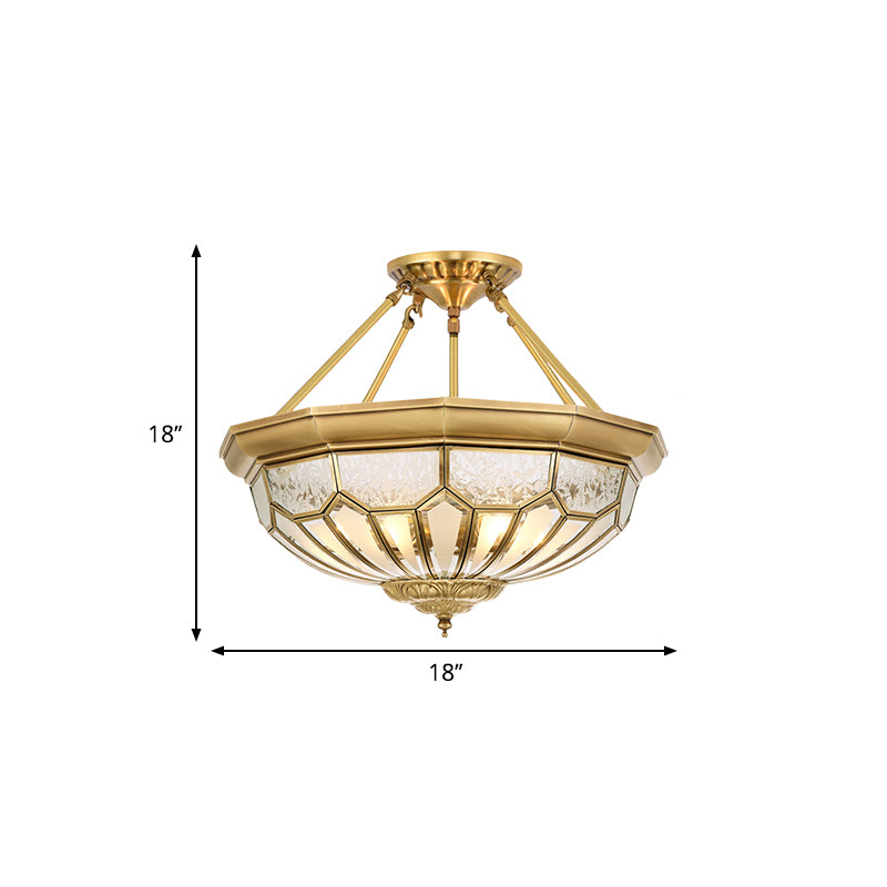 18"/19.5" Wide Bowl Bedroom Semi Flush Light Antique Frosted Glass 4/6 Lights Gold Semi Mount Lighting Clearhalo 'Ceiling Lights' 'Close To Ceiling Lights' 'Close to ceiling' 'Glass shade' 'Glass' 'Semi-flushmount' Lighting' 276911