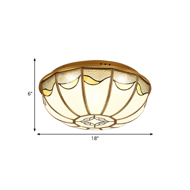 18���/21.5��� W Gold 4/5 Lights Ceiling Mount Antique Opal Glass Domed Shaped Flush Light Fixture for Bedroom with Flower Pattern Clearhalo 'Ceiling Lights' 'Close To Ceiling Lights' 'Close to ceiling' 'Flush mount' Lighting' 276943