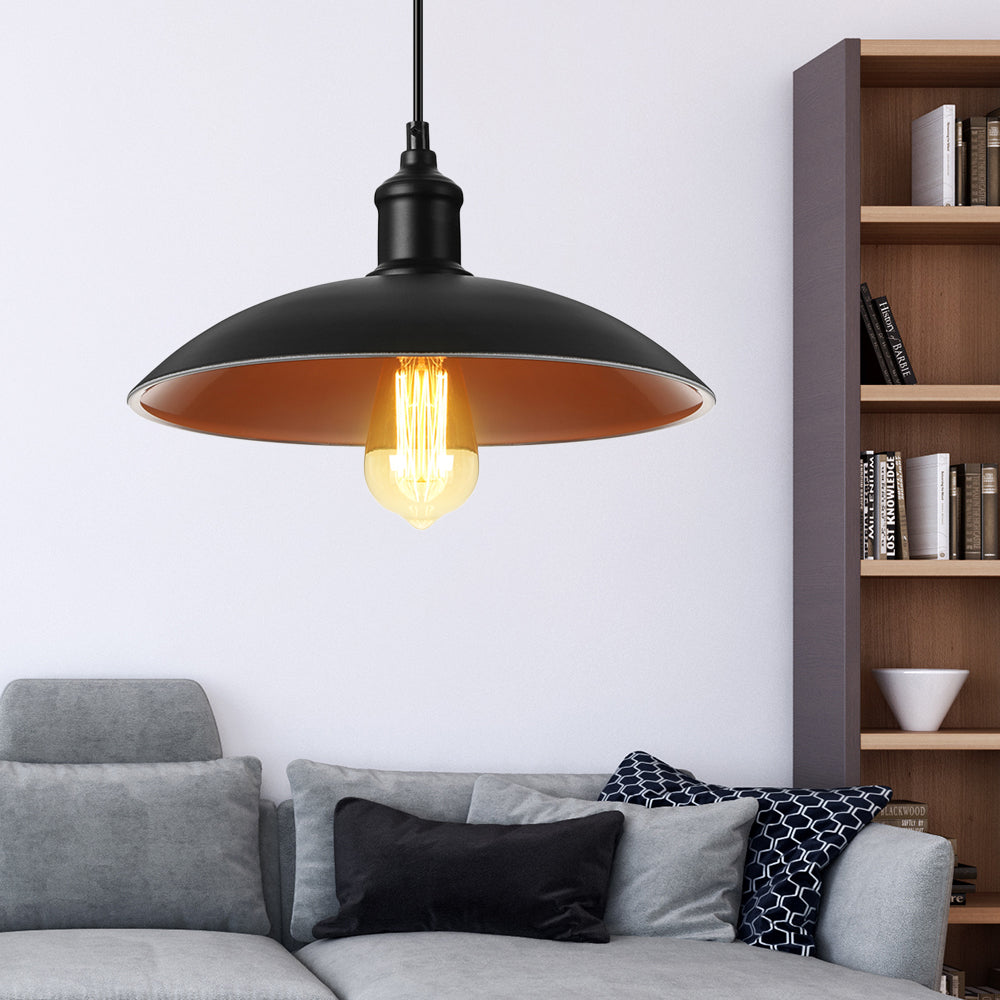 1 Head Pendant Lighting with Saucer Shade Metallic Loft Style Living Room Hanging Lamp in Black/White, 12.5"/16" W Clearhalo 'Art Deco Pendants' 'Black' 'Cast Iron' 'Ceiling Lights' 'Ceramic' 'Crystal' 'Industrial Pendants' 'Industrial' 'Metal' 'Middle Century Pendants' 'Pendant Lights' 'Pendants' 'Rustic Pendants' 'Tiffany' Lighting' 2770