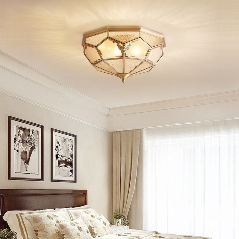 Gold Faceted Flush Mount Lighting Vintage Beveled Glass 3/4/6 Lights Bedroom Ceiling Fixture Clearhalo 'Ceiling Lights' 'Close To Ceiling Lights' 'Close to ceiling' 'Flush mount' Lighting' 277030