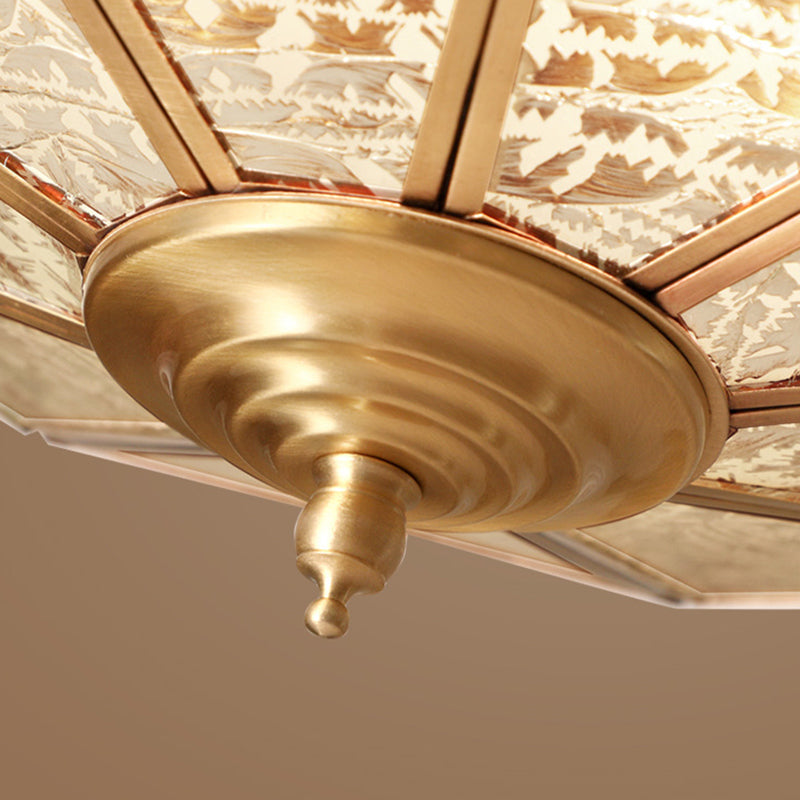 Gold Faceted Flush Mount Lighting Vintage Beveled Glass 3/4/6 Lights Bedroom Ceiling Fixture Clearhalo 'Ceiling Lights' 'Close To Ceiling Lights' 'Close to ceiling' 'Flush mount' Lighting' 277033