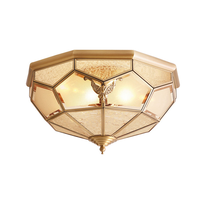 Gold Faceted Flush Mount Lighting Vintage Beveled Glass 3/4/6 Lights Bedroom Ceiling Fixture Clearhalo 'Ceiling Lights' 'Close To Ceiling Lights' 'Close to ceiling' 'Flush mount' Lighting' 277040