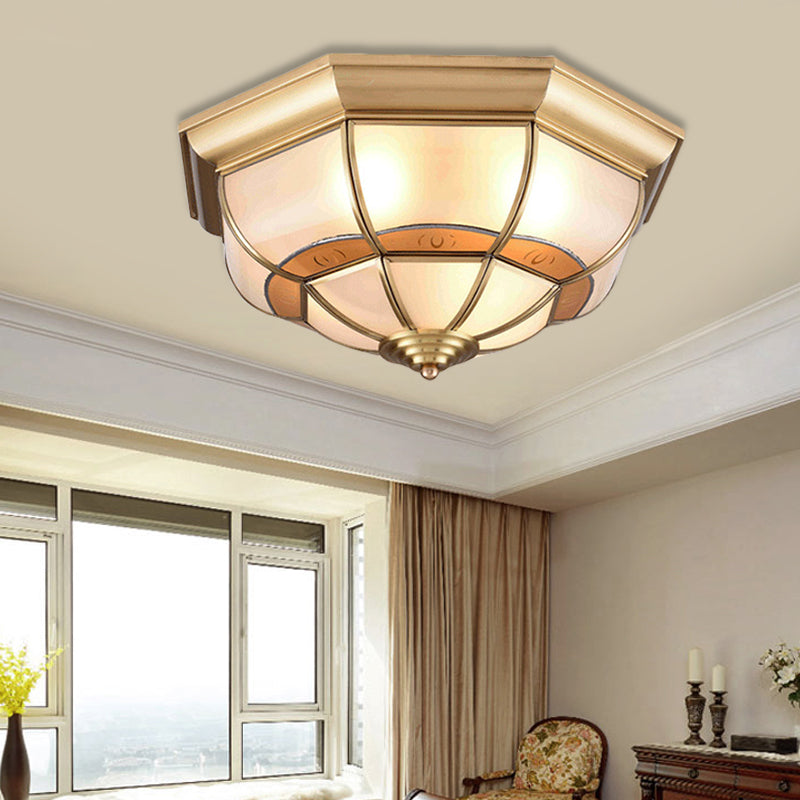 18"/21.5" W Metal Brass Flush Light Bowl 4/6 Bulbs Antique Ceiling Mount Light Fixture for Living Room Brass 18" Clearhalo 'Ceiling Lights' 'Close To Ceiling Lights' 'Close to ceiling' 'Flush mount' Lighting' 277317