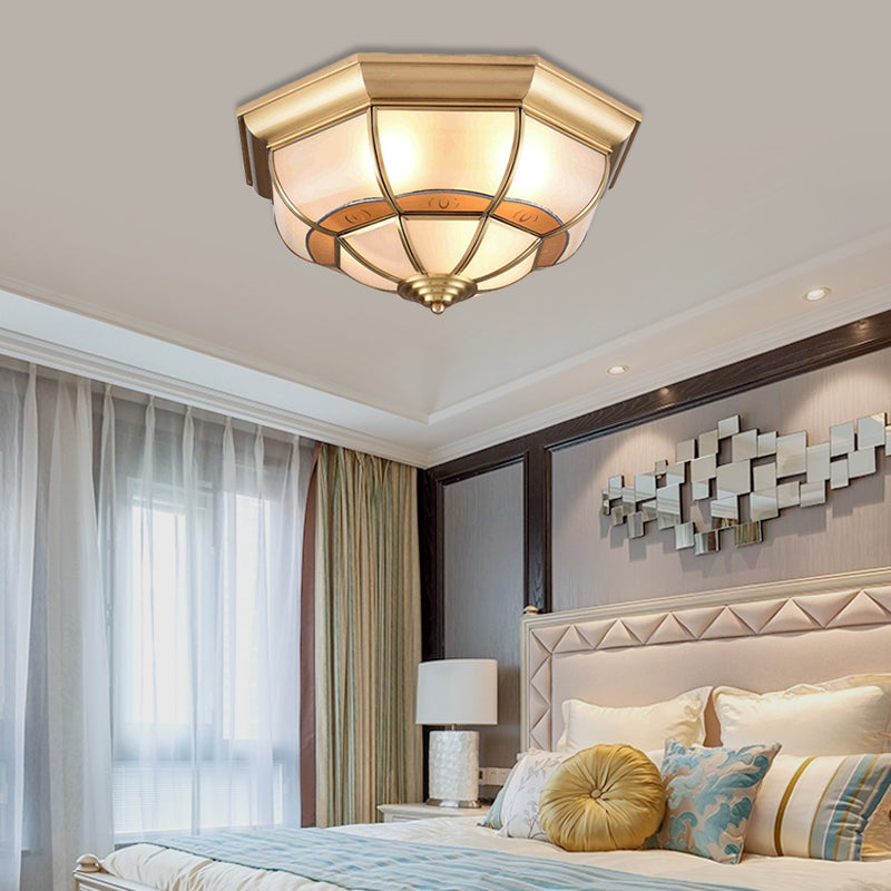 18"/21.5" W Metal Brass Flush Light Bowl 4/6 Bulbs Antique Ceiling Mount Light Fixture for Living Room Clearhalo 'Ceiling Lights' 'Close To Ceiling Lights' 'Close to ceiling' 'Flush mount' Lighting' 277319