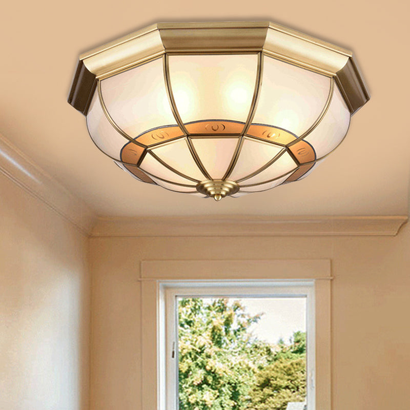 18"/21.5" W Metal Brass Flush Light Bowl 4/6 Bulbs Antique Ceiling Mount Light Fixture for Living Room Brass 21.5" Clearhalo 'Ceiling Lights' 'Close To Ceiling Lights' 'Close to ceiling' 'Flush mount' Lighting' 277322