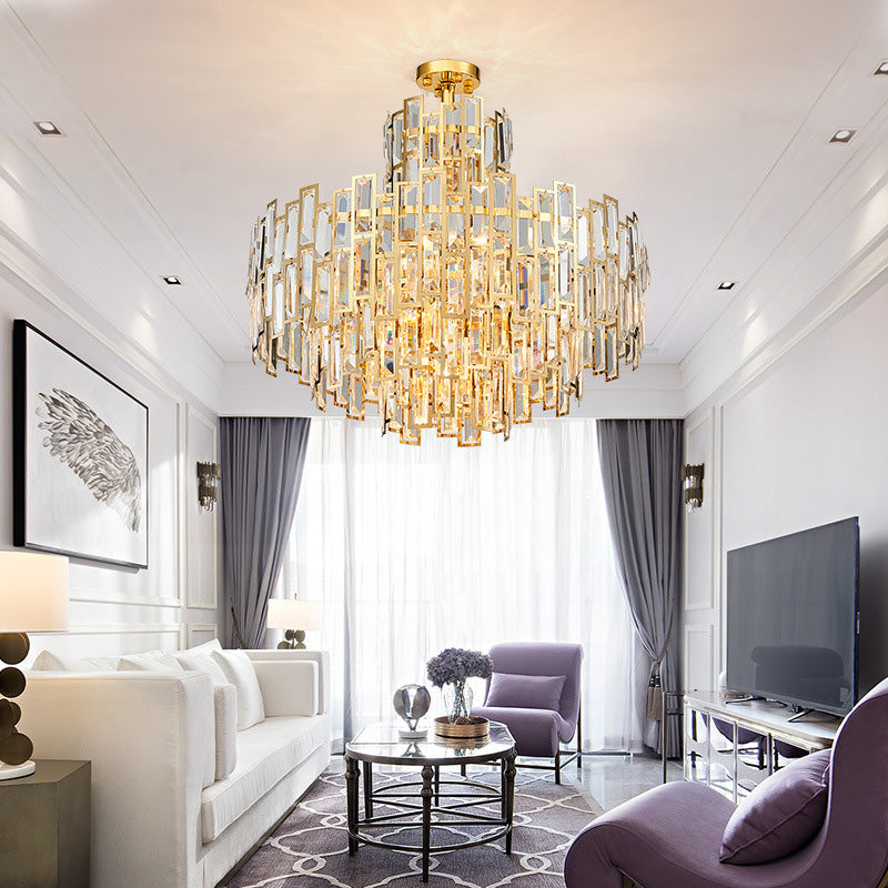 Tiered Hanging Chandelier Contemporary Crystal 8/13 Heads 23.5"/31.5" Gold Hanging Light Kit for Living Room Clearhalo 'Ceiling Lights' 'Chandeliers' Lighting' options 277456