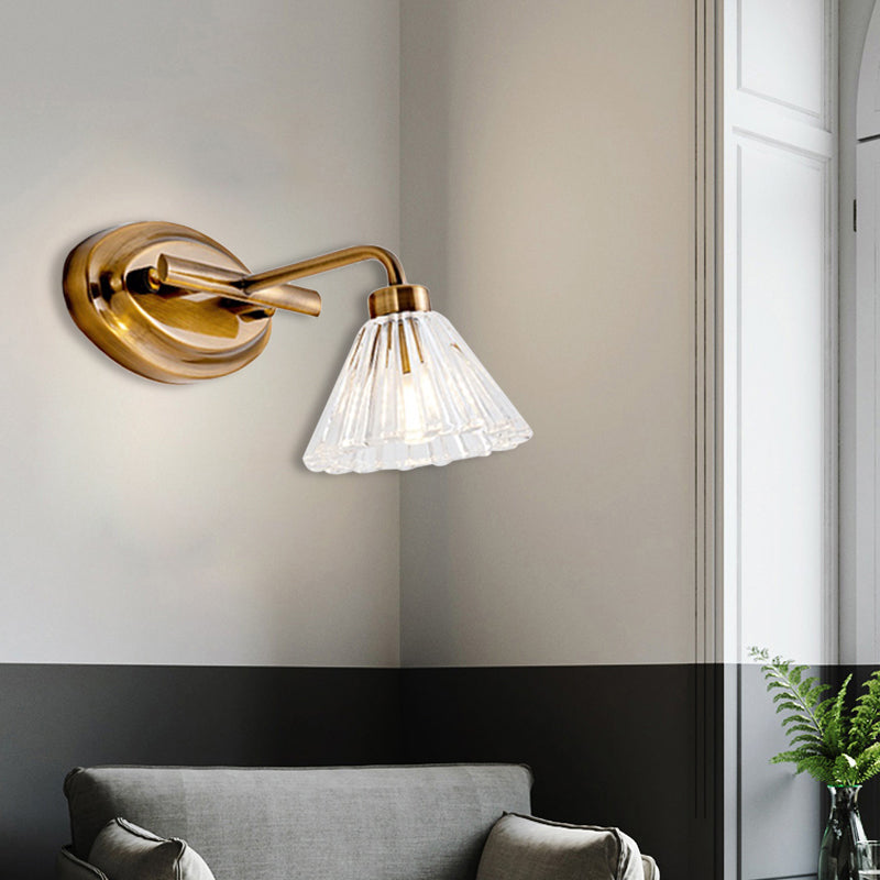 1/2/3-Bulb Cone Vanity Light Fixture Traditional Brass Metal LED Wall Sconce Lighting for Bathroom 1.0 Brass Clearhalo 'Vanity Lights' 'Wall Lights' Lighting' 277511