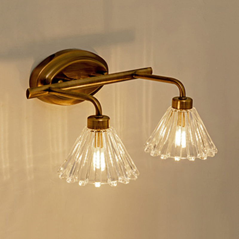 1/2/3-Bulb Cone Vanity Light Fixture Traditional Brass Metal LED Wall Sconce Lighting for Bathroom 2.0 Brass Clearhalo 'Vanity Lights' 'Wall Lights' Lighting' 277516