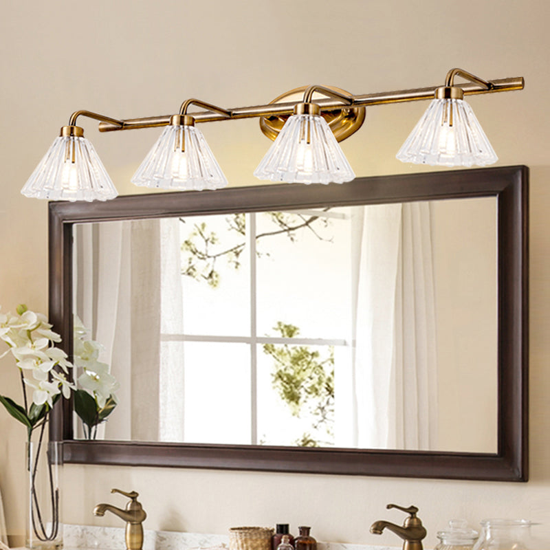 1/2/3-Bulb Cone Vanity Light Fixture Traditional Brass Metal LED Wall Sconce Lighting for Bathroom 4.0 Brass Clearhalo 'Vanity Lights' 'Wall Lights' Lighting' 277525